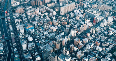 Aerial view of a dense residential district in Tokyo, Japan