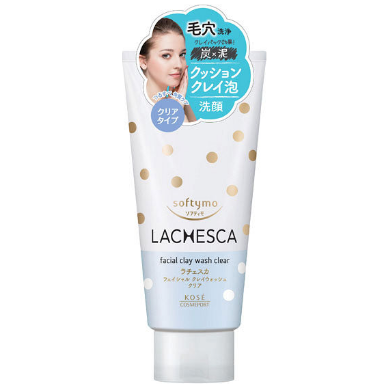 Kose Cosmeport Softymo LACHESCA Clear Facial Clay, Cleansing Foam with Clay and Charcoal, 130g