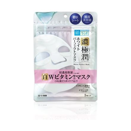 ROHTO HADA LABO Gokujun Skin Lab Extreme Perfect White Perfect Mask Moisturizing and Brightening Facial Mask, 5pcs