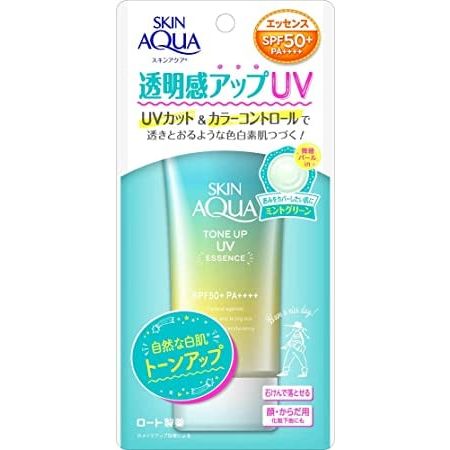 ROHTO Skin AQUA Tone Up UV Essence Mint Green Sunscreen with SPF 50+ PA ++++, 80 g