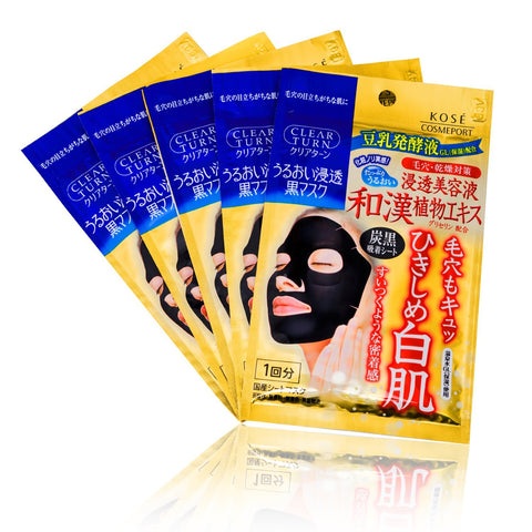 Сosmeport KOSE Clear Turn Moisturizing Mask Black face mask, tightens pores, 5pcs